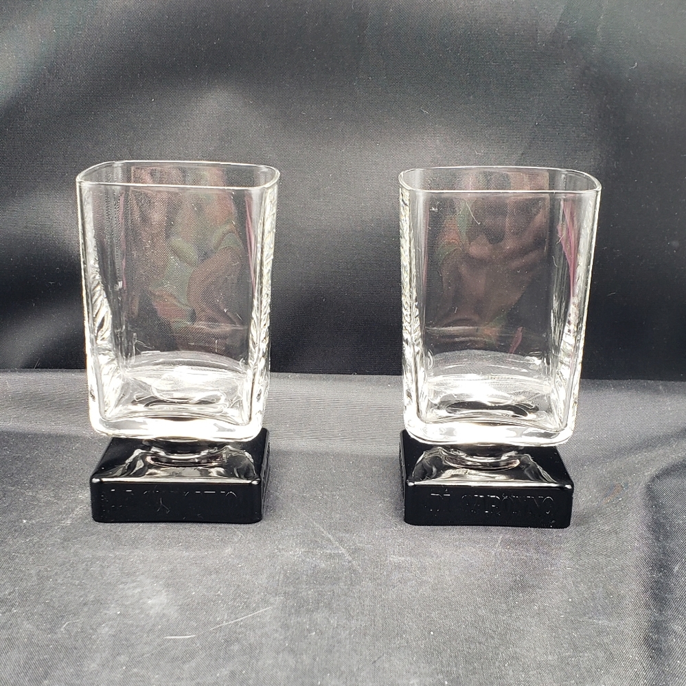 VTG DiSaronno black bottom square glass cordial set (2) barware